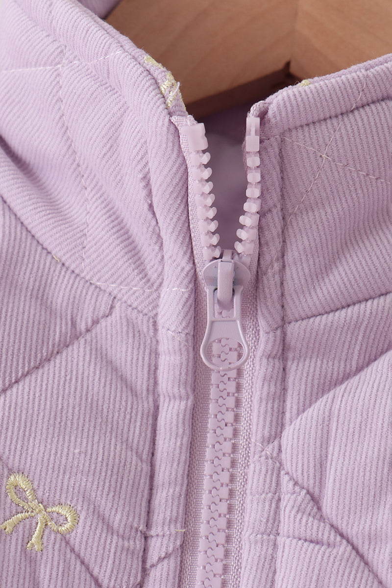 Purple corduroy bow embroidery ruffle vest - Aaria Tees Aaria Tees