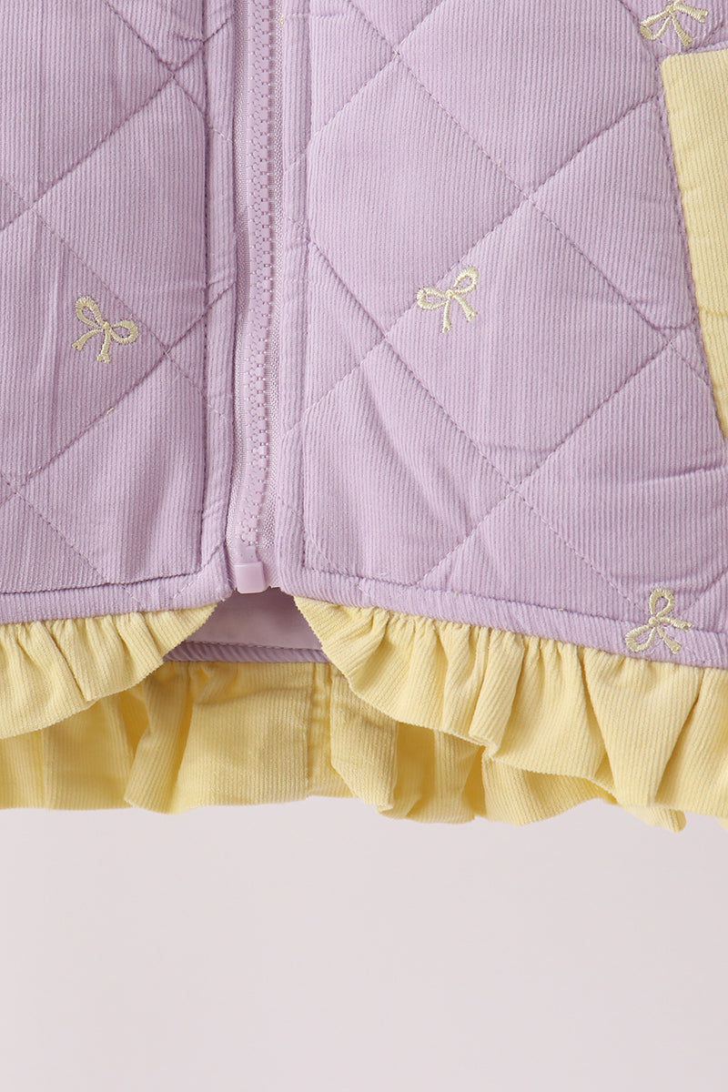 Purple corduroy bow embroidery ruffle vest - Aaria Tees Aaria Tees
