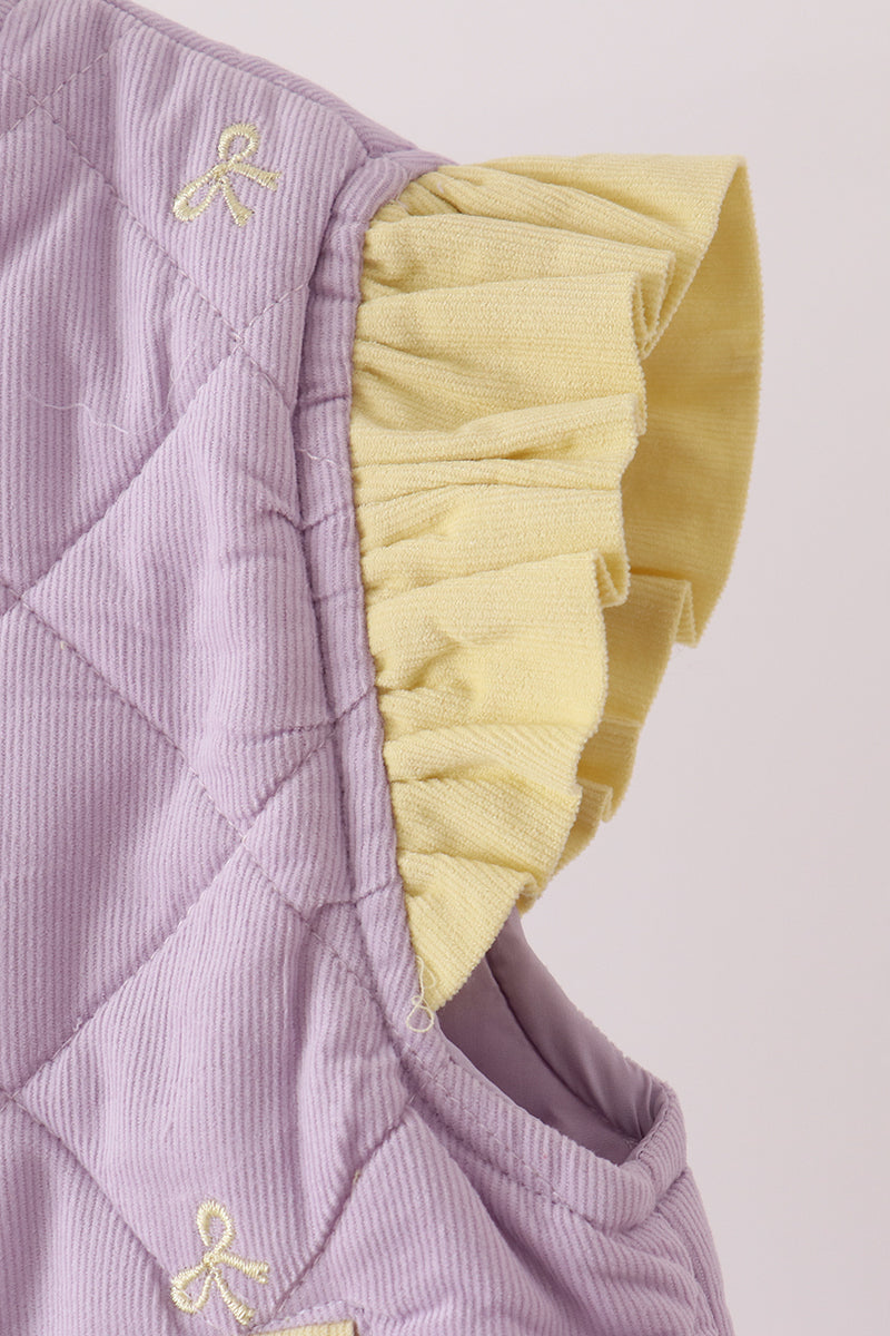 Purple corduroy bow embroidery ruffle vest - Aaria Tees Aaria Tees