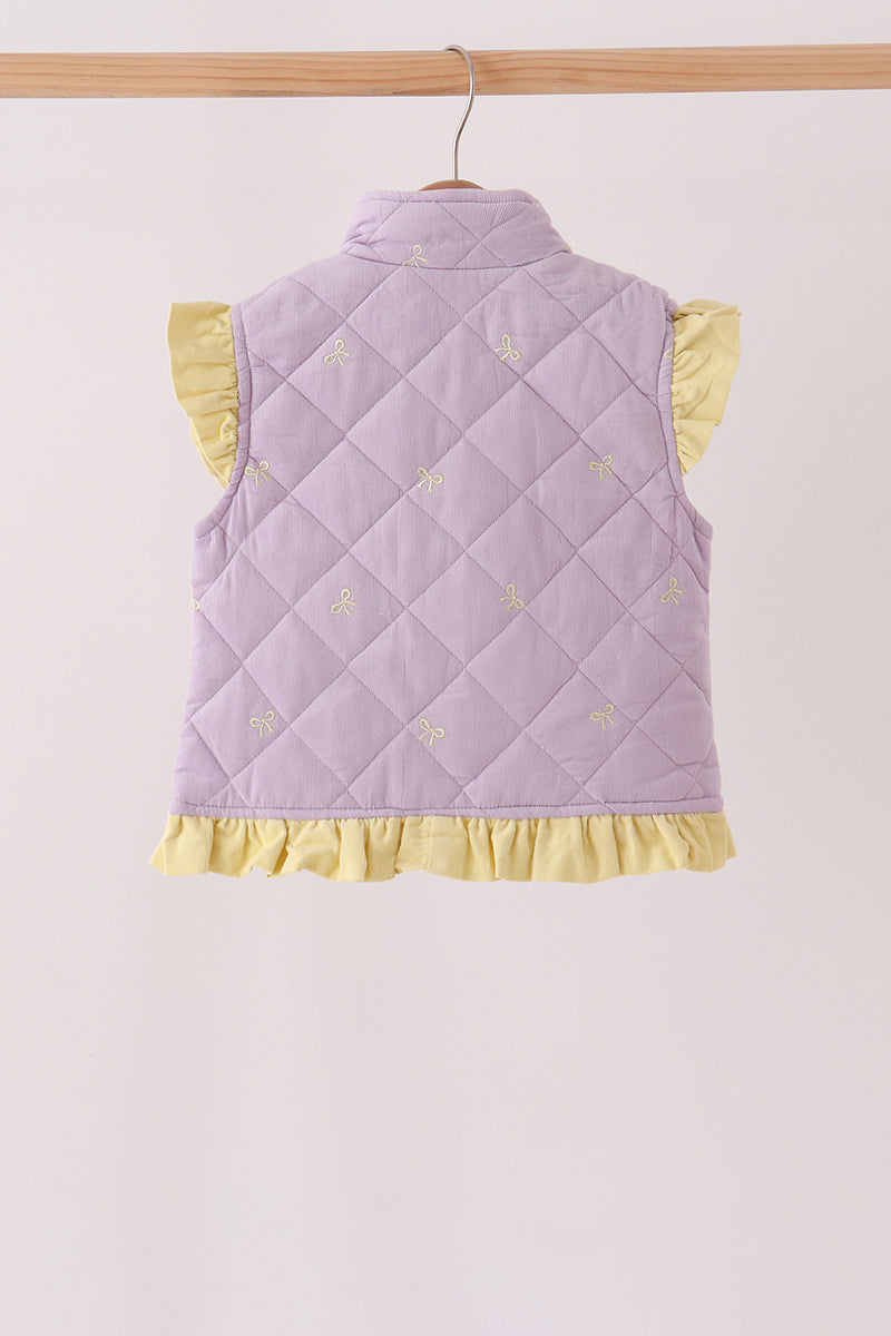 Purple corduroy bow embroidery ruffle vest - Aaria Tees Aaria Tees