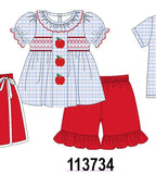 Blue Apple Embroidered Plaid Ruffle Shorts Set Aaria Tees