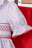 Blue Apple Embroidered Plaid Ruffle Shorts Set - Aaria Tees Aaria Tees