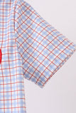 Blue Apple Embroidered Plaid Shorts Set Aaria Tees