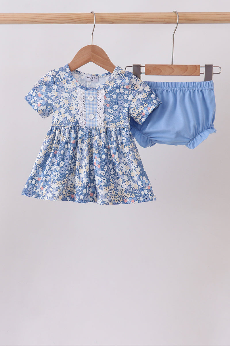 Blue Floral Print Bloomer Set - Aaria Tees