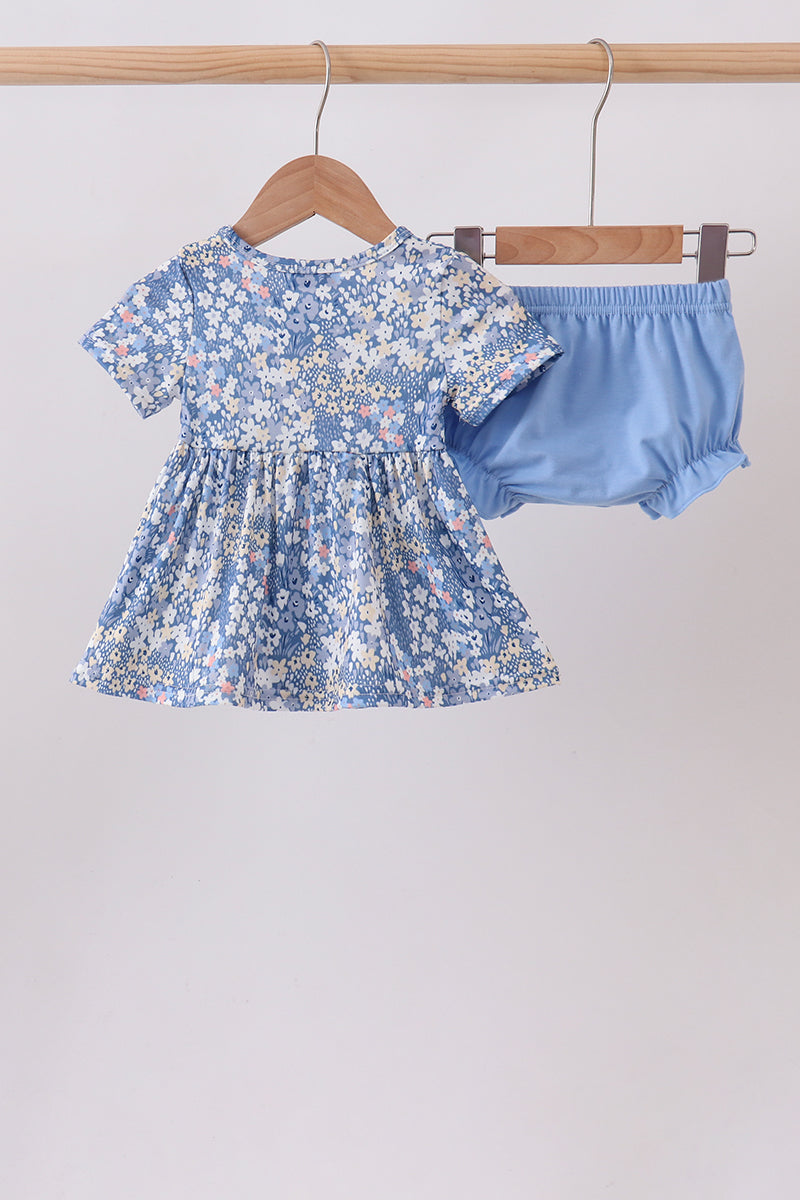 Blue Floral Print Bloomer Set - Aaria Tees Aaria Tees