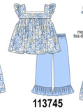 Blue Floral Print Ruffle Pants Set Aaria Tees