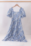 Blue Floral Print Mom Dress - Aaria Tees Aaria Tees