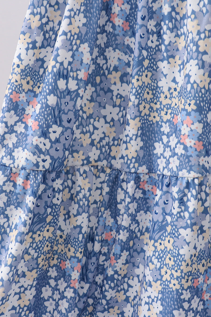 Blue Floral Print Mom Dress - Aaria Tees Aaria Tees