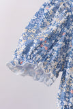 Blue Floral Print Mom Dress - Aaria Tees Aaria Tees