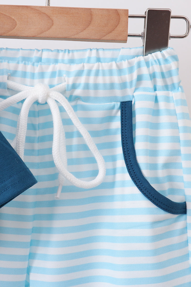 Teal Apple Embroidered Stripe Pants Set - Aaria Tees Aaria Tees