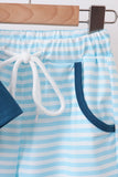 Teal Apple Embroidered Stripe Pants Set - Aaria Tees Aaria Tees