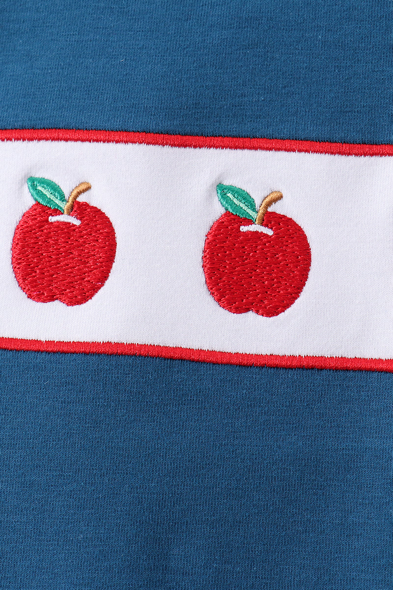 Teal Apple Embroidered Stripe Pants Set - Aaria Tees Aaria Tees