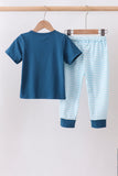 Teal Apple Embroidered Stripe Pants Set - Aaria Tees Aaria Tees