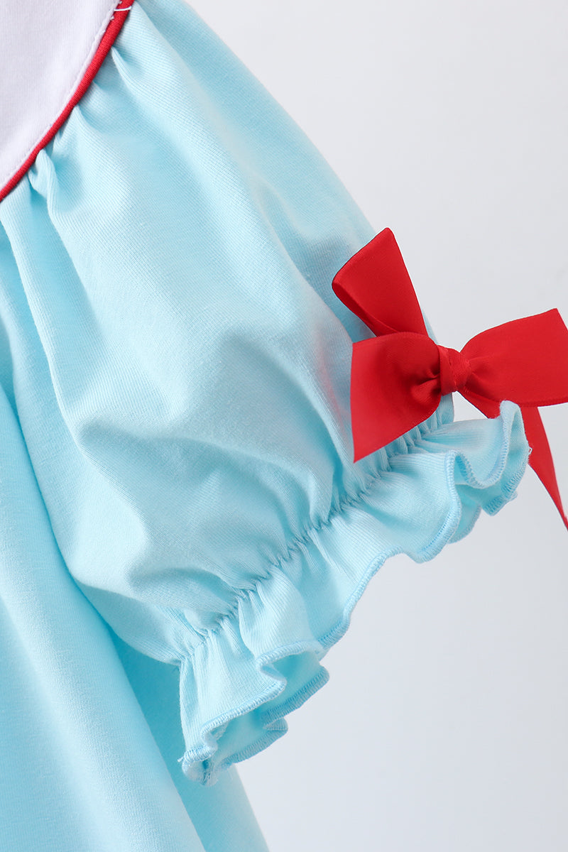 Blue Apple Embroidered Dress - Aaria Tees Aaria Tees