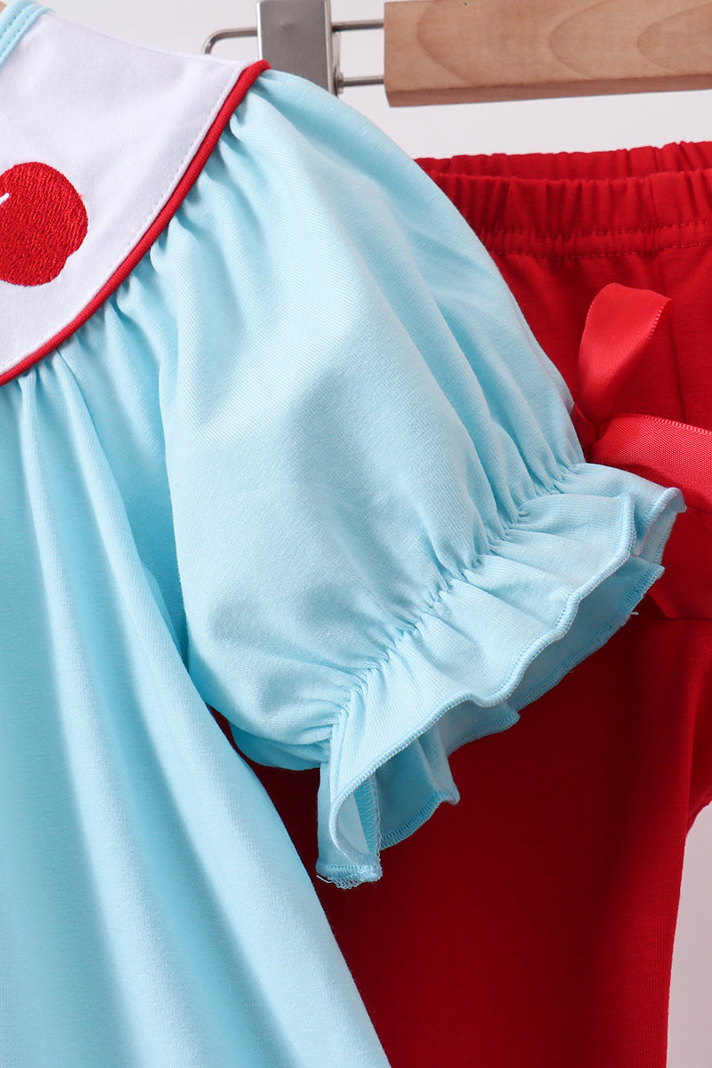Blue Apple Embroidered Pants Set - Aaria Tees Aaria Tees