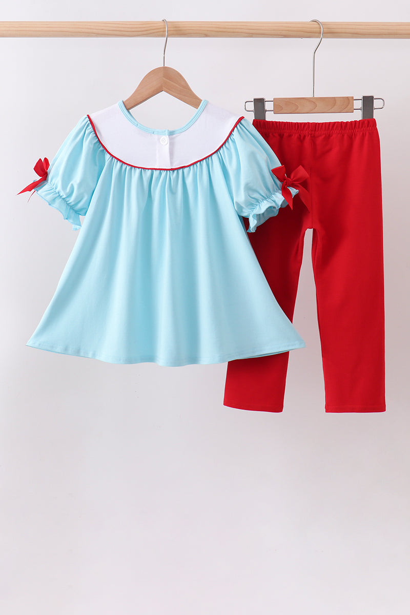 Blue Apple Embroidered Pants Set - Aaria Tees Aaria Tees
