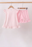 Pink Jack-O-Lantern  Applique Ruffle Shorts Set Aaria Tees