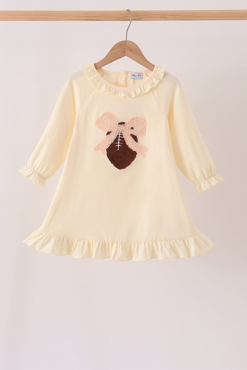 Cream Football French Knot Ruffle Dress - Aaria Tees Aaria Tees