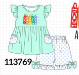 Mint Crayon Applique Ruffle Shorts Set Aaria Tees