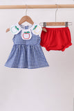 Navy Apple Embroidered Gingham Bloomer Set - Aaria Tees Aaria Tees