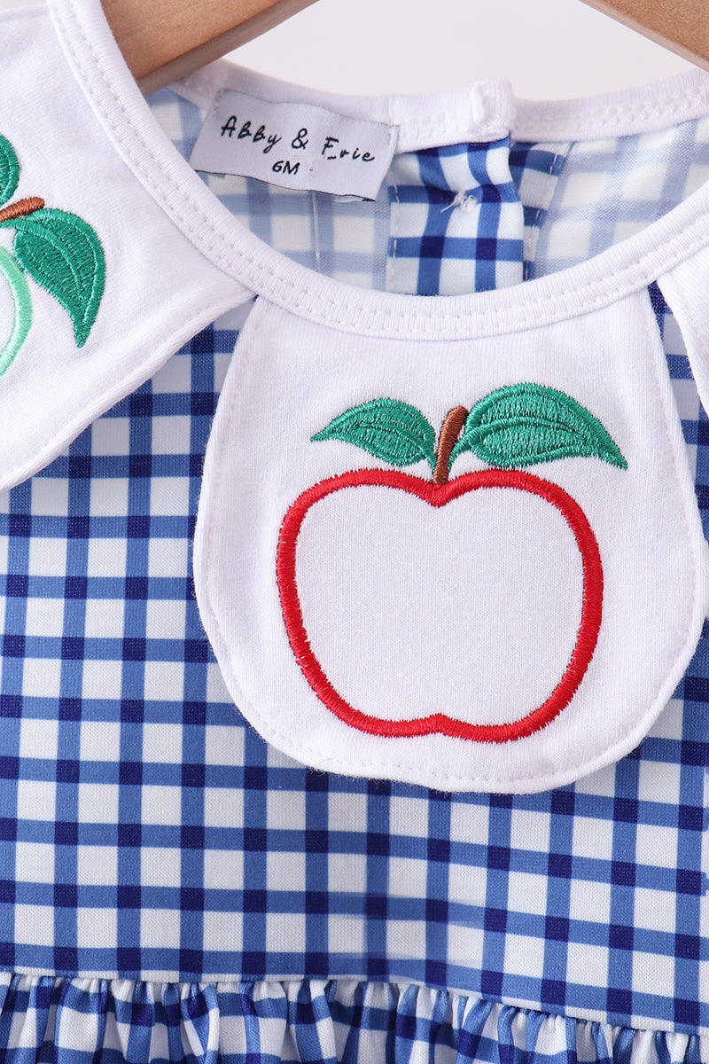Navy Apple Embroidered Gingham Bloomer Set - Aaria Tees Aaria Tees