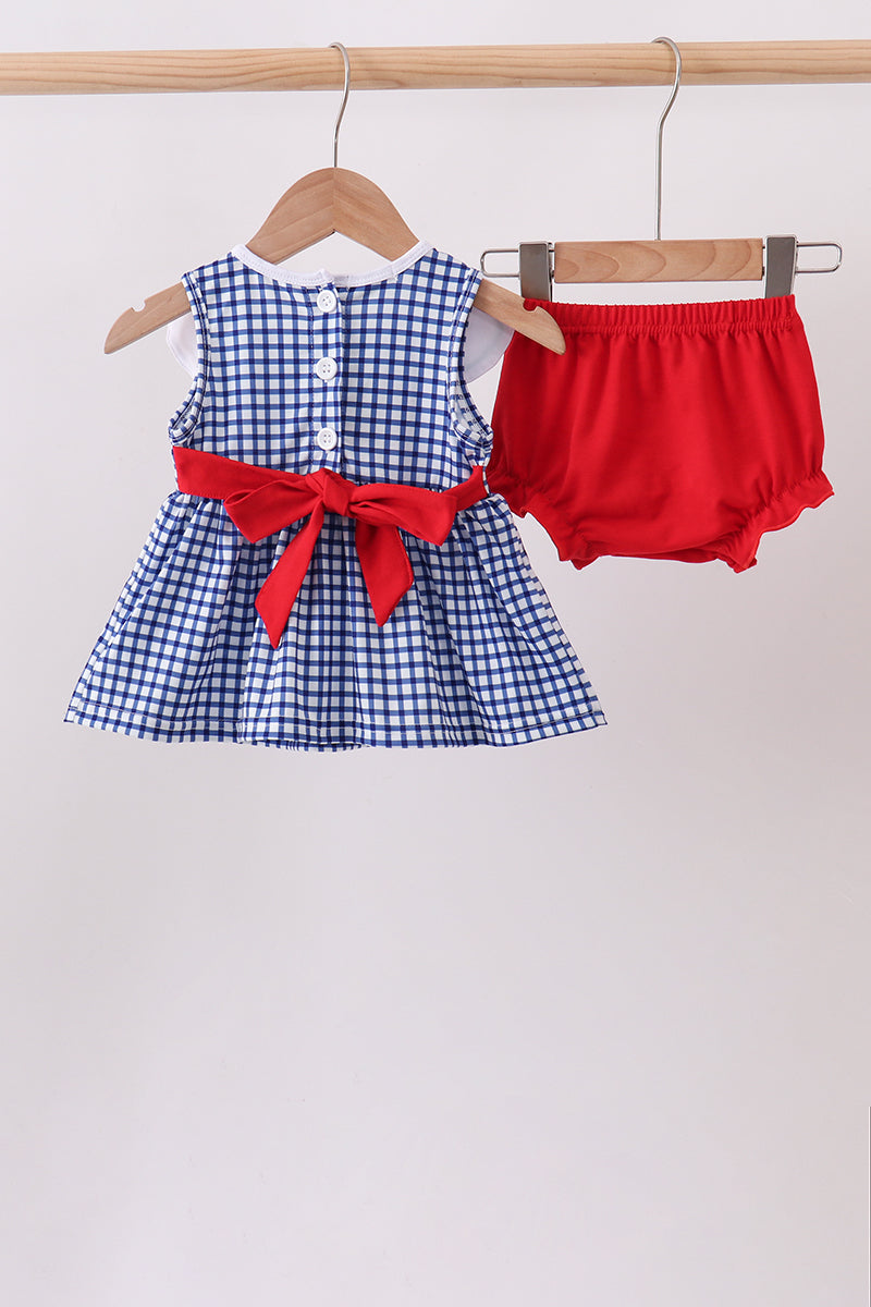 Navy Apple Embroidered Gingham Bloomer Set - Aaria Tees Aaria Tees