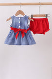 Navy Apple Embroidered Gingham Bloomer Set - Aaria Tees Aaria Tees