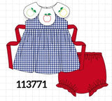 Navy Apple Embroidered Gingham Bloomer Set Aaria Tees