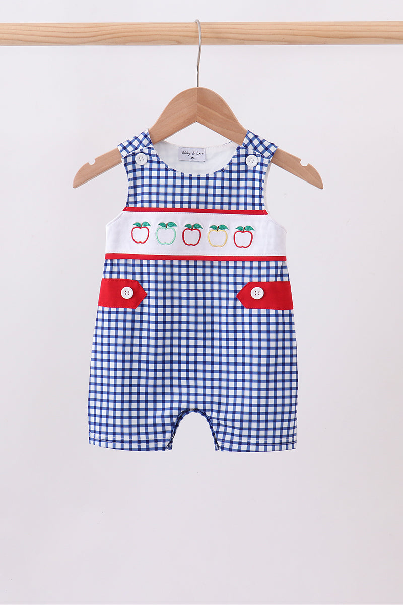 Navy Apple Embroidered Gingham Jon Jon - Aaria Tees