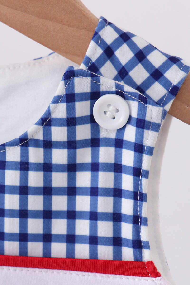 Navy Apple Embroidered Gingham Jon Jon - Aaria Tees Aaria Tees