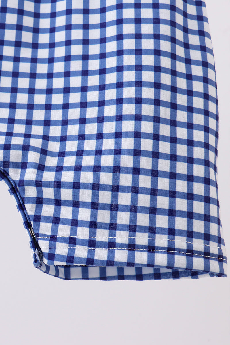 Navy Apple Embroidered Gingham Jon Jon - Aaria Tees Aaria Tees