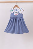 Navy Apple Embroidered Gingham Dress - Aaria Tees Aaria Tees