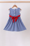 Navy Apple Embroidered Gingham Dress - Aaria Tees Aaria Tees