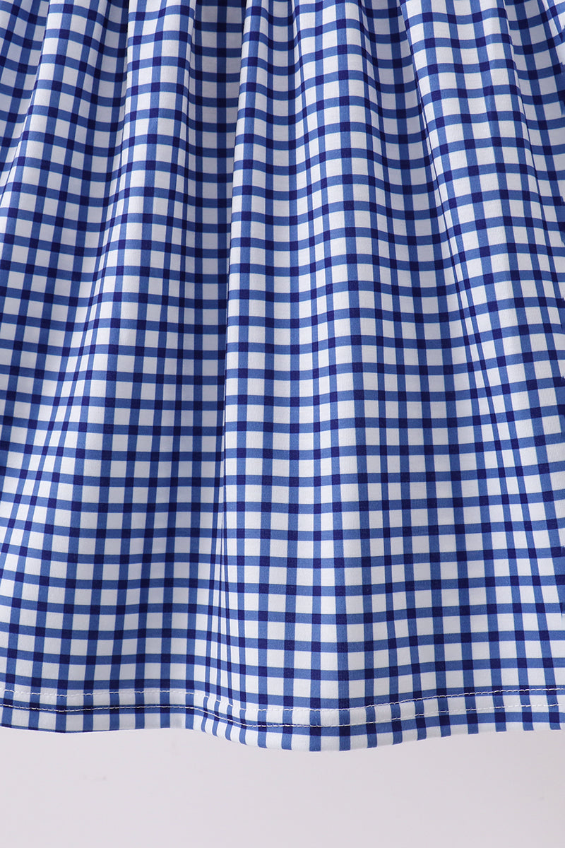 Navy Apple Embroidered Gingham Dress - Aaria Tees Aaria Tees