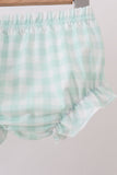 Green football french knot gingham bloomer set Aaria Tees