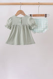 Green football french knot gingham bloomer set Aaria Tees