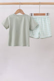 Green football french knot gingham shorts set Aaria Tees
