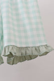 Green football french knot gingham ruffle shorts set Aaria Tees