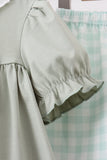 Green football french knot gingham ruffle shorts set Aaria Tees