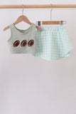 Green football french knot gingham skorts set Aaria Tees