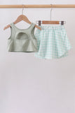 Green football french knot gingham skorts set Aaria Tees