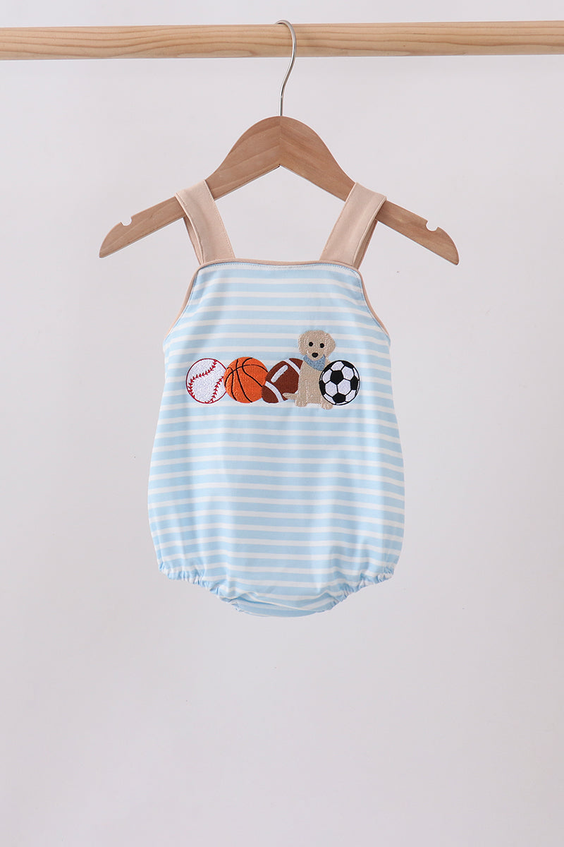 Blue Puppy Ball Embroidered Stripe Bubble - Aaria Tees Aaria Tees
