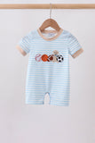 Blue Puppy Ball Embroidered Stripe Romper - Aaria Tees Aaria Tees