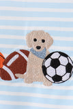 Blue Puppy Ball Embroidered Stripe Romper - Aaria Tees Aaria Tees