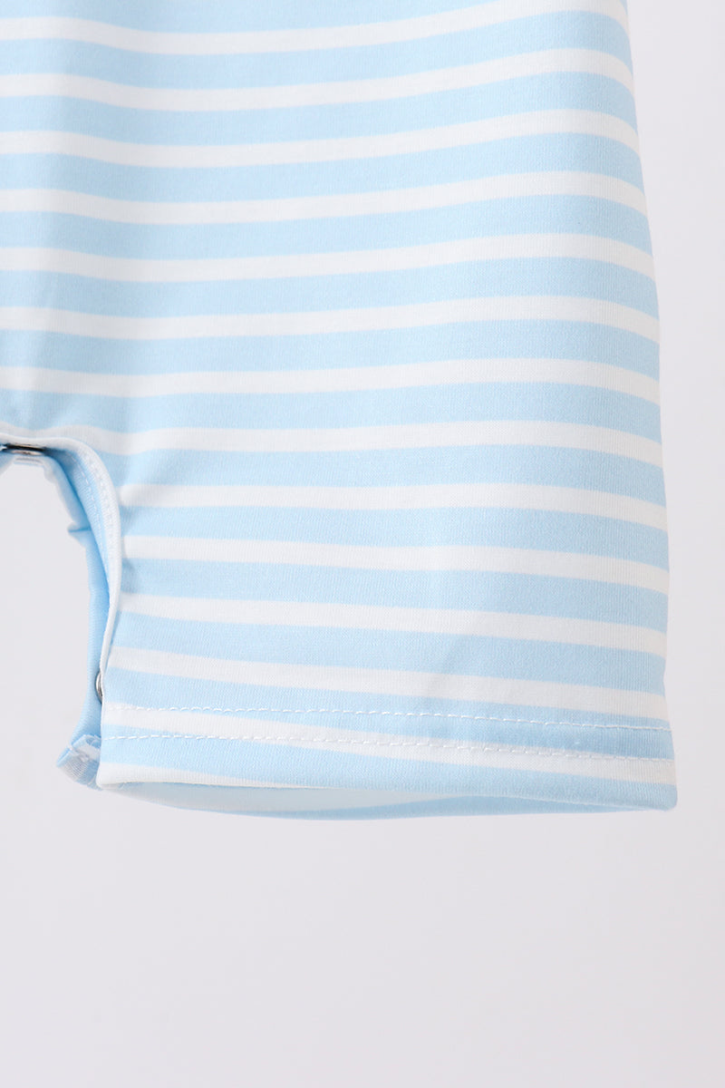 Blue Puppy Ball Embroidered Stripe Romper - Aaria Tees Aaria Tees