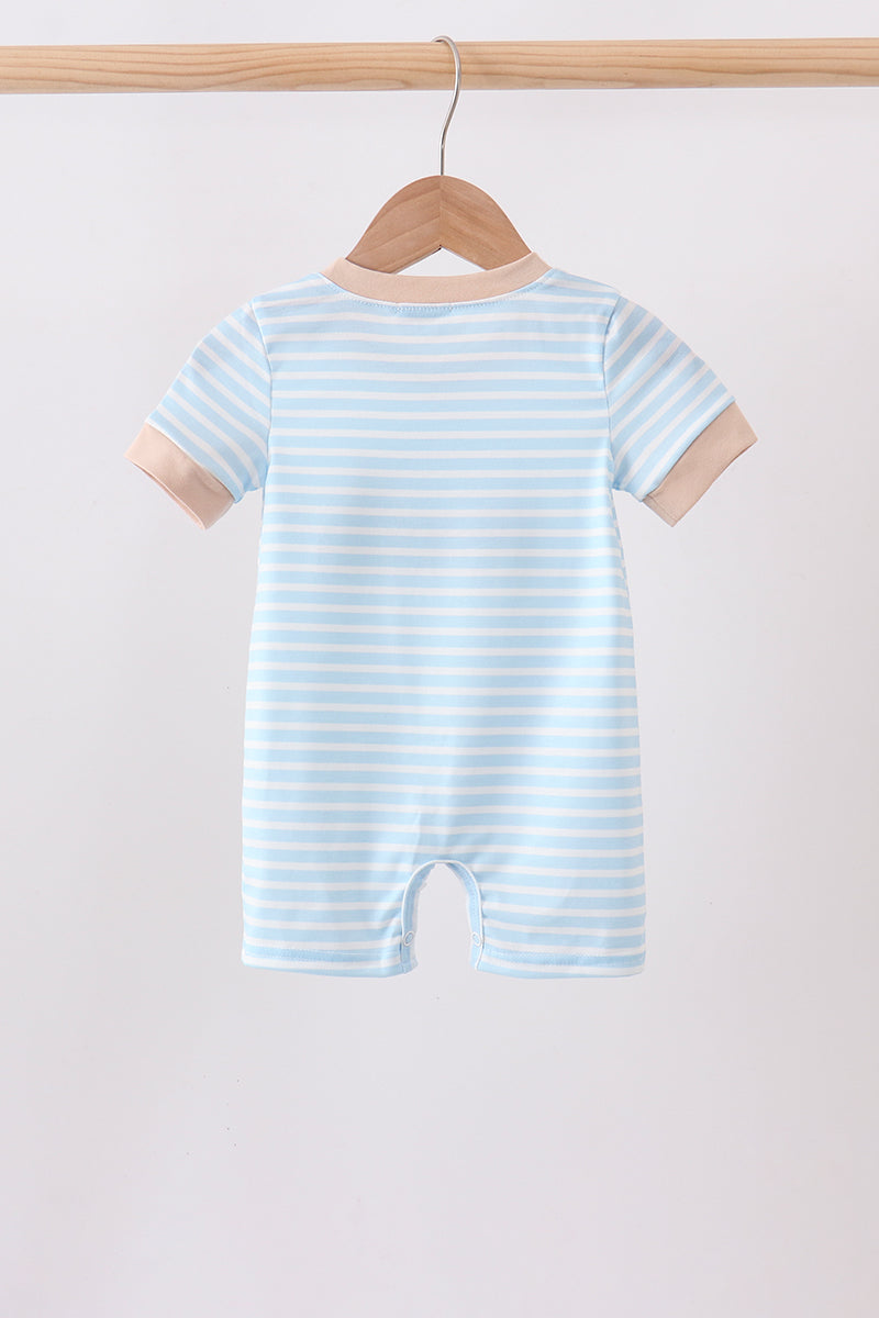Blue Puppy Ball Embroidered Stripe Romper - Aaria Tees Aaria Tees