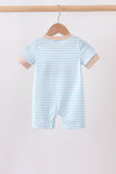 Blue Puppy Ball Embroidered Stripe Romper - Aaria Tees Aaria Tees