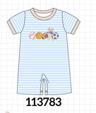 Blue Puppy Ball Embroidered Stripe Romper Aaria Tees