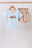 Blue Puppy Ball Embroidered Stripe Shorts Set - Aaria Tees Aaria Tees