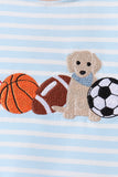 Blue Puppy Ball Embroidered Stripe Shorts Set - Aaria Tees Aaria Tees